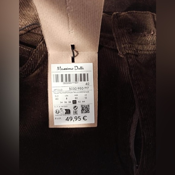 NWT. Massimo Dutti Brown Corduroy Straight Fit Needlecord Trousers. Size 2. - Picture 4 of 10